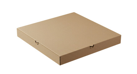 Closed Square Cardboard Pizza Box Light Brown Studio Shot.