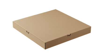 Closed Square Cardboard Pizza Box Light Brown Studio Shot.