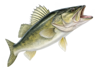 Detailed illustration of a walleye fish with its mouth open isolated on transparent background