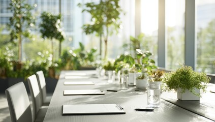 Bright, modern conference room with plants
