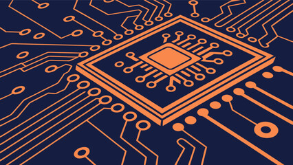 Orange circuit board design for technology and electrical engineering projects and presentations online