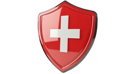 Obraz premium A single shield first aid cross 3d render icon isolated on white background 