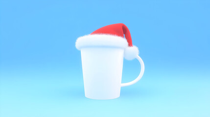Blank paper coffee cup mockup with Santa hat