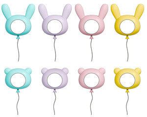토끼 & 곰돌이 얼굴풍선 프레임 일러스트 - Bunny & Bear Face Balloon Frame Illustration
