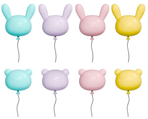 토끼와 곰돌이 파스텔 풍선 일러스트 - Pastel Bunny and Bear Shaped Balloons Illustration