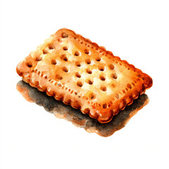 A single watercolor vivid Surrealist floating biscuit with gray isolation glow