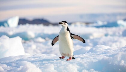Fototapeta premium Penguin in Antarctica – Wild Antarctic Penguin in Icy Natural Habitat. 