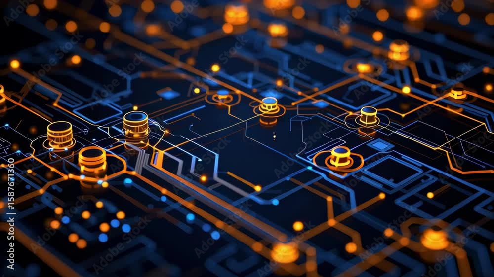 Poster abstract technology background with network connections and illuminated circuit patterns