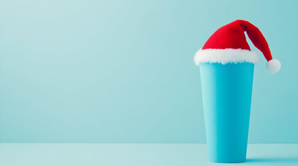 Blank paper coffee cup mockup with Santa hat
