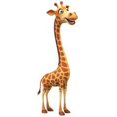 Obraz premium Cartoon Giraffe Smiling, Cartoon Giraffe Standing on a Plain Background