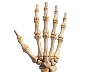 Detailed Human Hand Skeleton with Bones and Joints, Front View, Isolated PNG