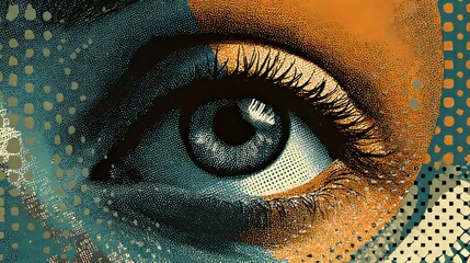 Graphic eye with dots and digital elements, symbolizing cyberspace and digital change.