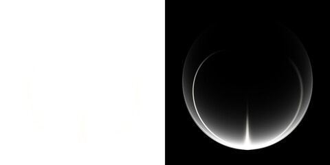 Minimal crescent-shaped light arc on transparent and black backgrounds  © imak