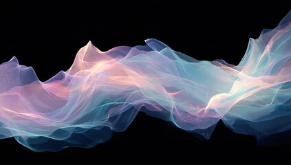 Obraz premium Abstract, flowing, pastel-colored, ethereal waves on black background