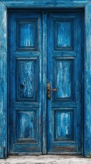 Aged, vibrant blue wooden double doors