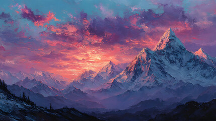 Obraz premium Majestic snow capped mountains sunrise vibrant art