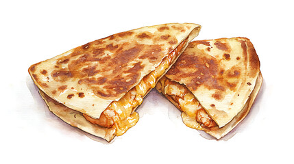 Savory Watercolor Quesadilla Grilled Cheese and Meat, A Culinary Art,  Mexican Cuisine Food Illustration for Restaurant Menus & Food Blogs