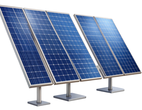 Angled Row of Solar Panels with Reflective Surface Isolated on Transparent Background PNG