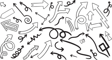 Curved and Straight Arrows Set – Sketch, Direction, Hand-Drawn, Pointer, Motion, Flow, Icon, Vector, Minimal, Doodle