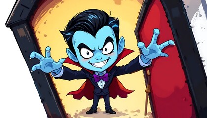 Fototapeta premium A cartoon-style illustration of a mischievous vampire
