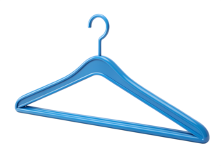 A single blue plastic clothes hanger isolated on transparent background