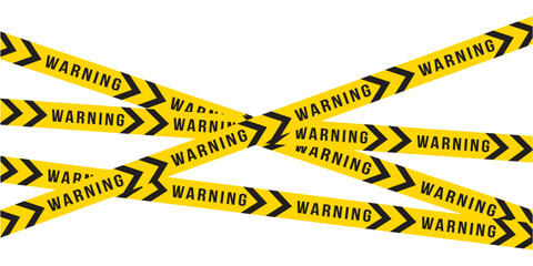 Caution warning tape with yellow and black stripes. Realistic crossed tape for construction area, crime scene or danger zone. Police warning crossed ribbon at white background in eps 10.