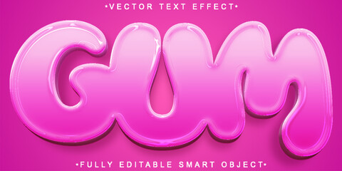  Sweet Chewy Bubble Gum Candy Flavor Treat Style Design Vector Fully Editable Smart Object Text Effect