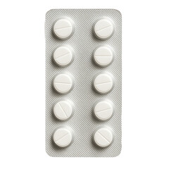 White medicine tablet strip in blister pack isolated on transparent background
