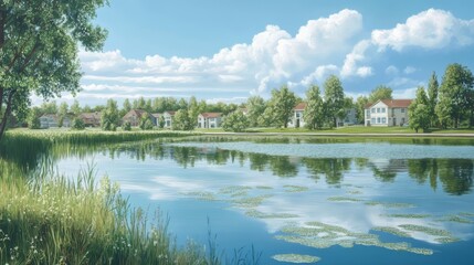 Fototapeta premium Lake in a suburban landscape