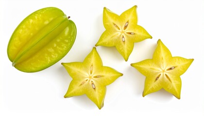 Fototapeta premium Star Fruit Arrangement A Vibrant Still Life Featuring Exotic Fruits on Clean White Background