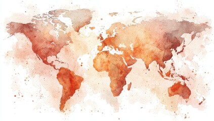 Watercolor world map, warm tones