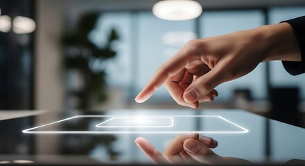 Naklejka premium Hand interacting with glowing digital interface finger