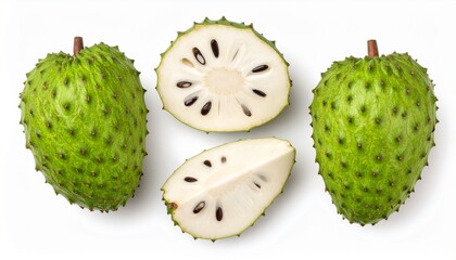 Fresh Soursop Display Whole and Cut Tropical Fruit