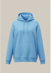 Blue hoodie with front pocket displayed on neutral background  