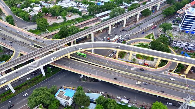 Aerial View Modern Metro City of Surat with Elevated Bridge