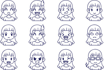 Girl Emotions Doodle Pack – Expression, Cute, Mood, Face, Sketch, Anime, Hand-Drawn, Icon, Cartoon, Vector