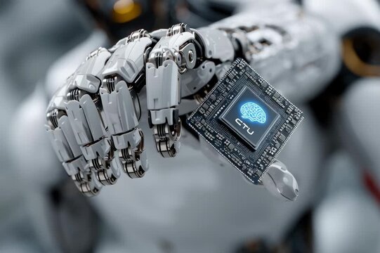 Robot holding chip ai artificial intelligence machine learning technology future tech ctu