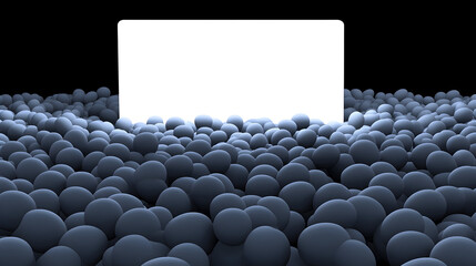 Blue cinema hall with white blank screen and empty seats. Concept of movie theater, entertainment, and leisure