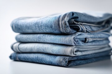 Stack of folded blue jeans apparel clothing casual denim pants fashion garment textile wardrobe style