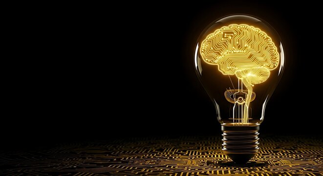 Glowing brain circuit lightbulb idea technology