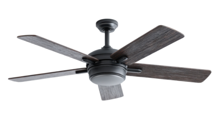Elegant ceiling fan with five wooden blades and integrated lighting fixture for home interior design