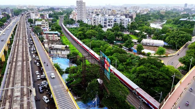 Drone Captures Pune City Rail Near Expressway Flyovers