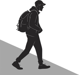 Silhouette of a young man standing with a gun in a vector illustration style