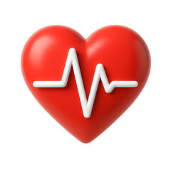 Red heart with white ECG pulse line symbol isolated on transparent background