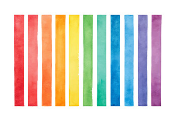 Colorful watercolor stripes collection on clean white background, featuring vibrant hand-painted lines in various hues, ideal for creative design, art, and visual elements.