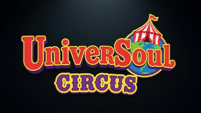 UniverSoul Circus Logo with Orange Glow, Featuring Globe and Striped Tent on Dark Gradient Background