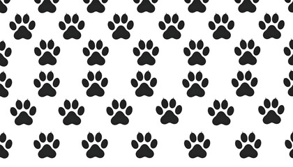 Fototapeta premium Seamless Paw Print Pattern, Black & White - Minimalism