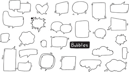 Obraz premium Minimal Comic Text Bubble Set – Black and White, Sketch, Message, Talk, Speech, Hand-Drawn, Outline, Doodle, Pop, Simple
