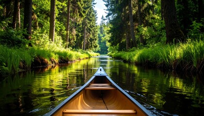 Fototapeta premium Serene Canoe Ride Through Lush Forest - Relaxation