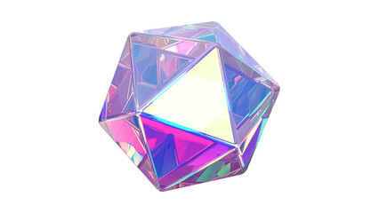 3d glass crystal  shape hologram effect. Render abstract neon pink blue coin set. 